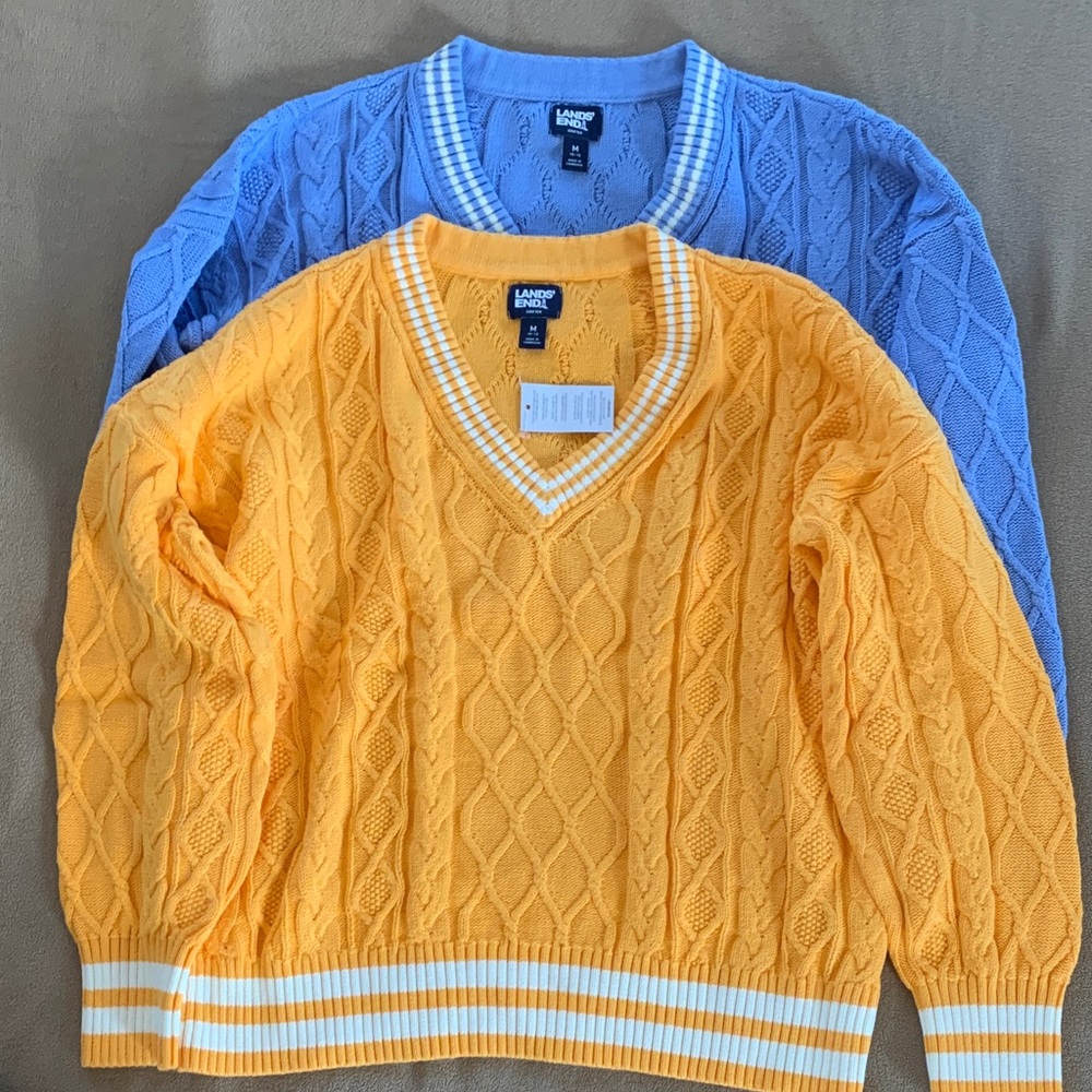 Lands' End Women’s V-Neck Sweater - Yellow and Blue (sold separately)